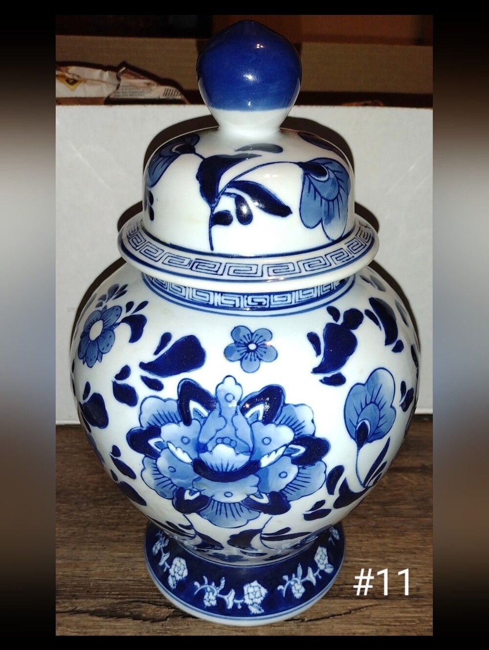 Blue and White Floral Lotus Peony Porcelain Ginger Jar